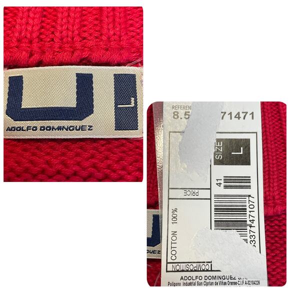 Adolfo Dominquez Red Knit Pockets Belted Designer Sweater Zip Jacket Women L NWT - Picture 11 of 12